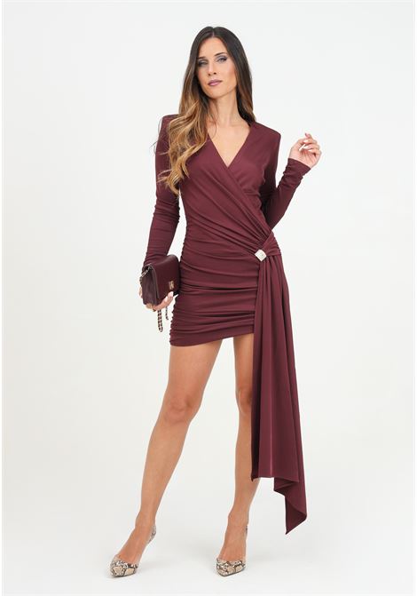 Abito corto bordeaux da donna in jersey drappeggiato con accessorio gioiello ELISABETTA FRANCHI | AB71947E2CG3